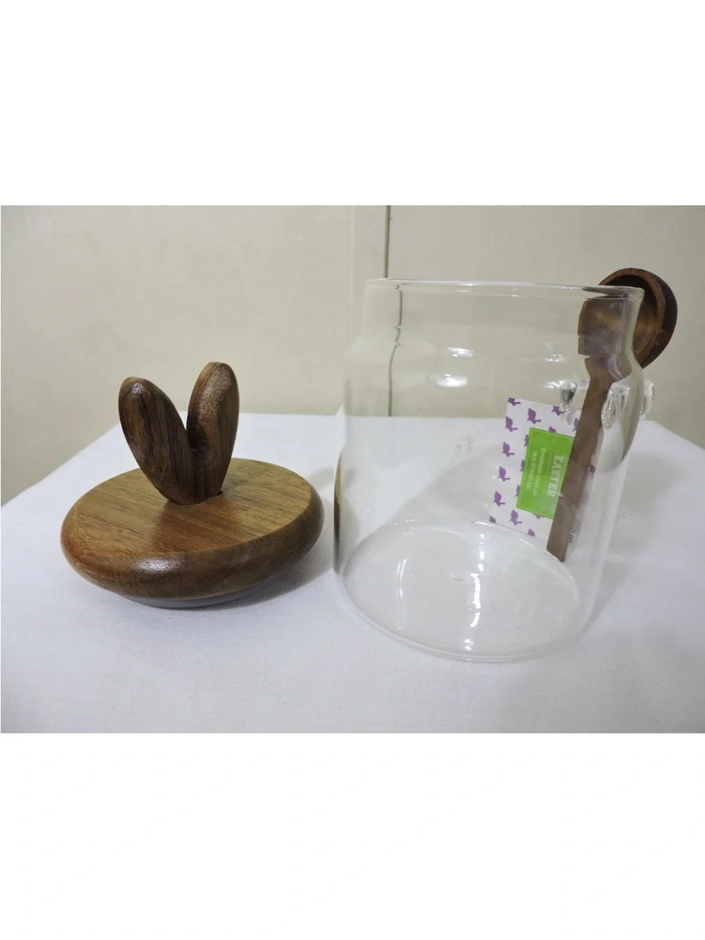 New Wood Lid Glass Jar Cannister with Wood Scoop New with Tag